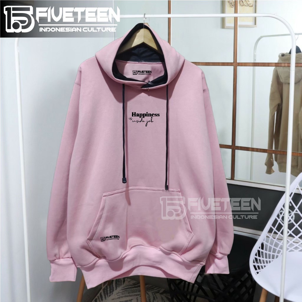 jaket distro original brand 15fifteen15 warna pink muda sablon happines is inside job suwiter pria d