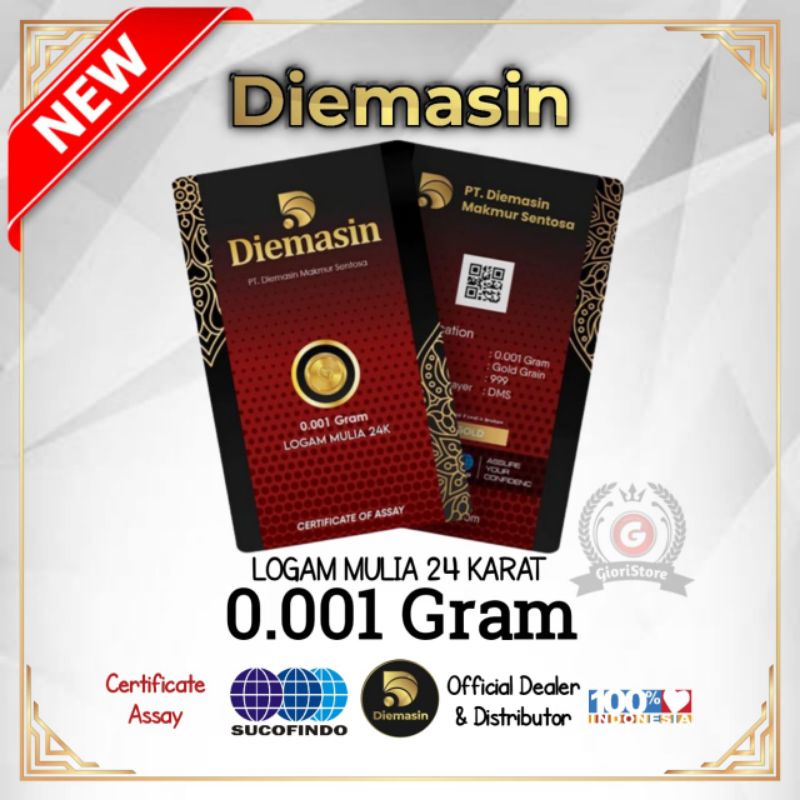 Diemasin Logam Mulia Emas Asli 24 Karat 0.001, 0.002, 0.005 Gram Bersertifikat