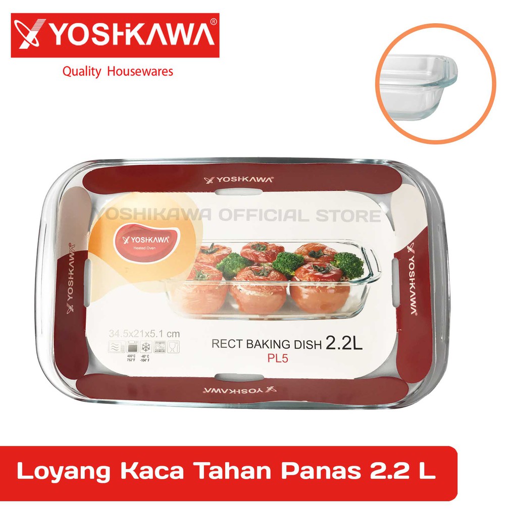 

YOSHIKAWA Loyang Kaca Tahan Panas 2.2 L Loyang Kaca Microwave Loyang Kaca Segi Baking Tray EVL-PL-5