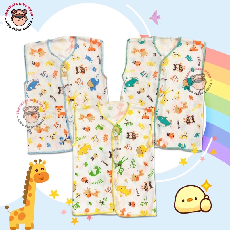 Kaos Singlet Anak Kancing Motif Animal Planet Warna Putih