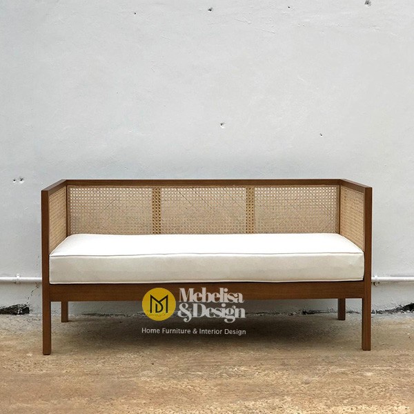 Bale-Bale Minimalis Jati Rotan, Bangku Santai Jati Anyaman Rotan