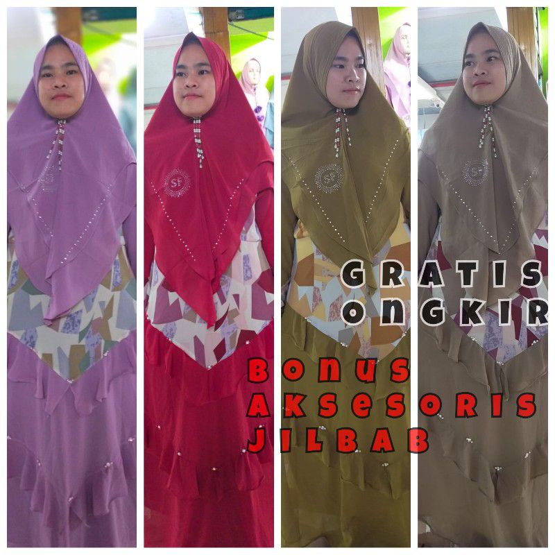 Gamis Syari Wanita Dewasa L.A Full ceruty Babydool Set Khimar Terbaru Baju Pesta Fashion Muslim Seru