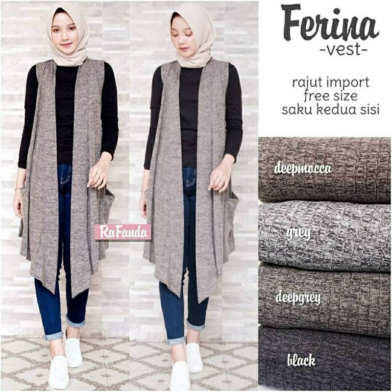 Ferina Vest, VEST/OUTER RAJUT WANITA SUPER CANTIK BAHAN RAJUT IMPORT LD 100-110 TERMURAH TERLARIS OOTD