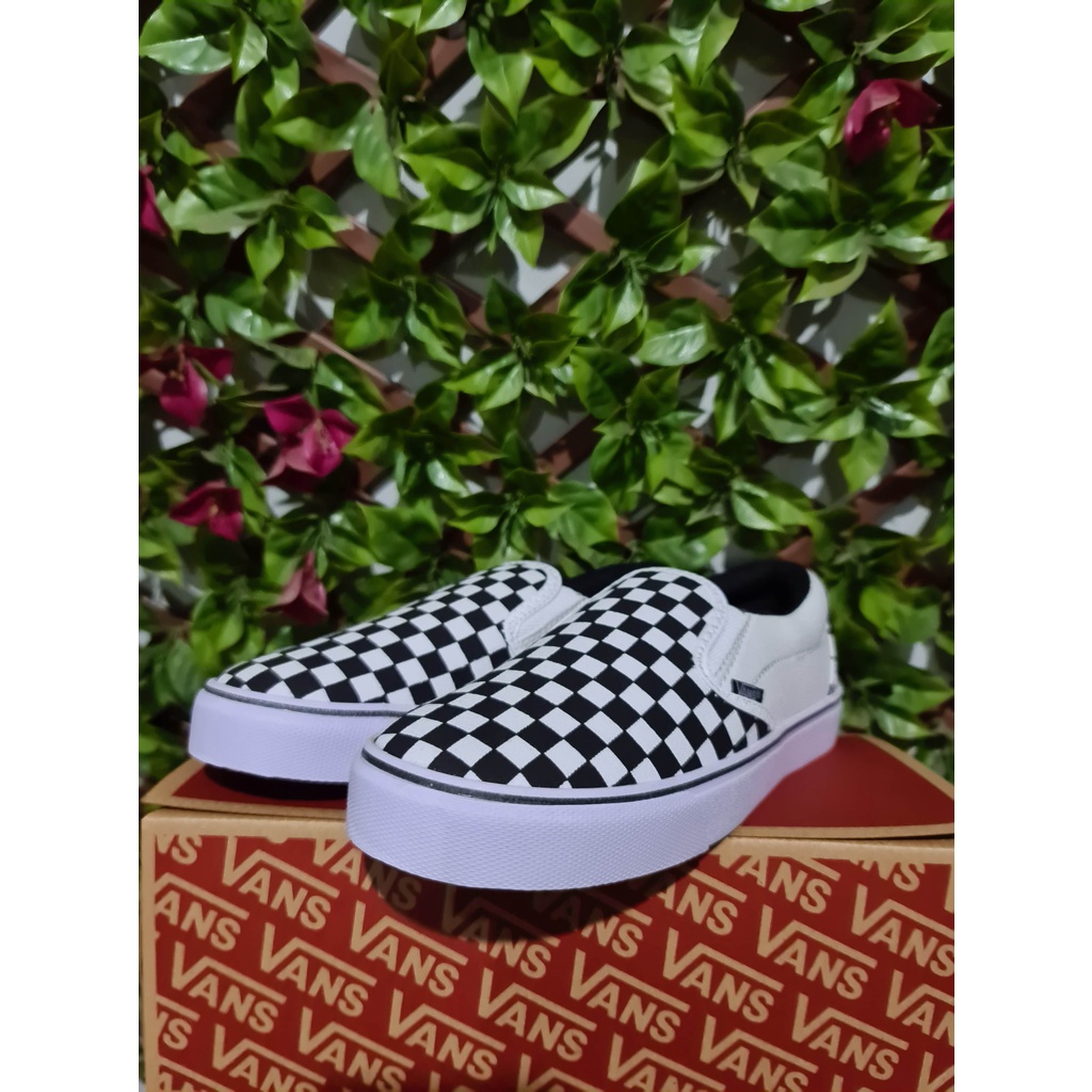 Sepatu vans slip on checkerboard catur black white harga murah kualitas premium