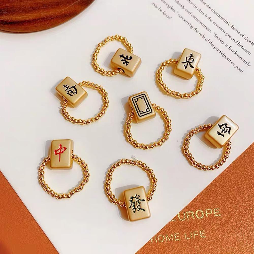 Mxbeauty Mahjong Cincin Aksesoris Vintage Kreatif Transfer Manik-Manik Beruntung Hip Hop Fashion Perhiasan