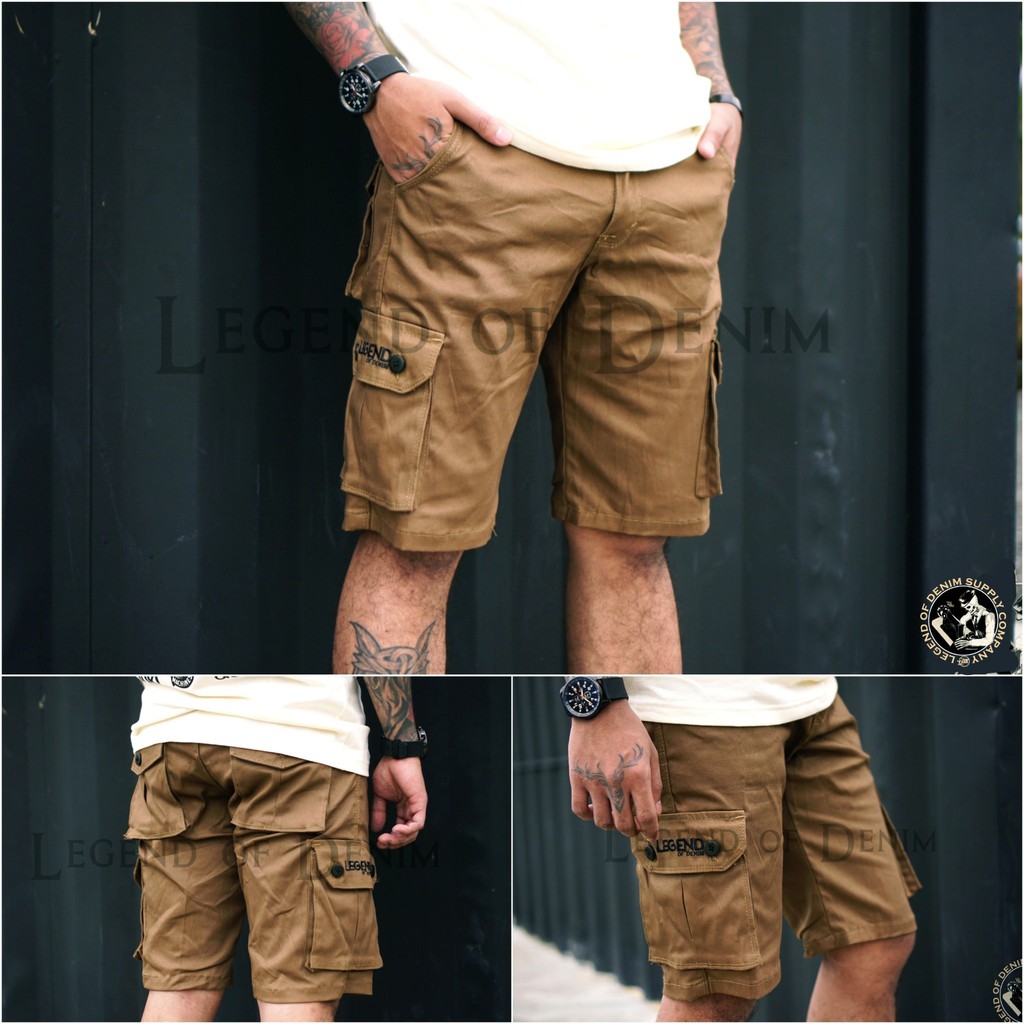 LEGEND of DENIM ORIGINAL Art01 Celana Cargo Pendek Pria warna Coklat Mocca Tua celana pendek cargo