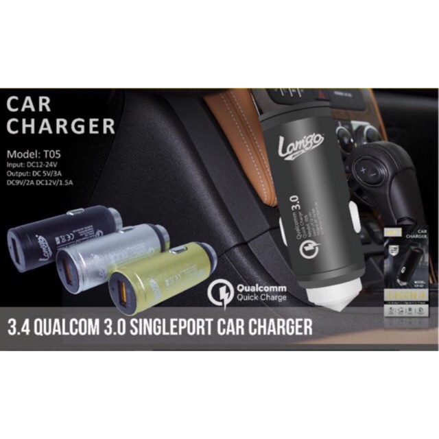 CAR CHARGER 1USB  LAMIGO CK - 02 FAST CHARGING QUICK MICRO TYPE C IPHONE