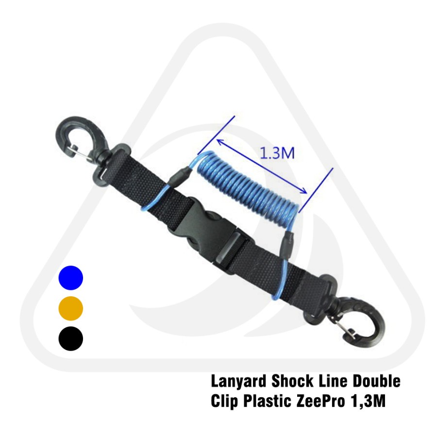 Scuba Diving Lanyard Shock Line double Clip Snap Plastic Zeepro 1,3 m