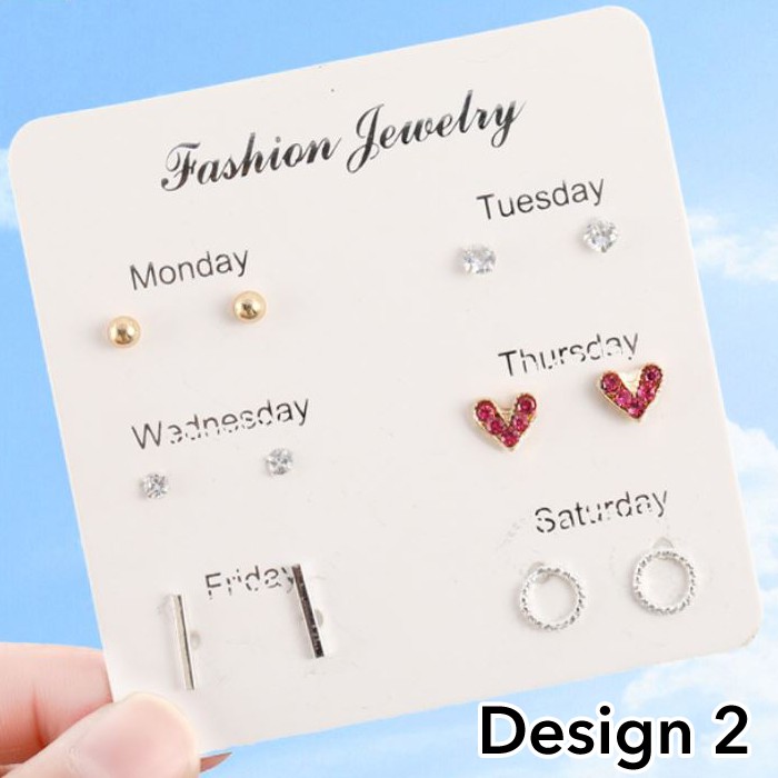 ★ Cayman ★ 6 Pasang Anting Wanita Korea Fashion One week Simple Creative Women Earrings jew33-2