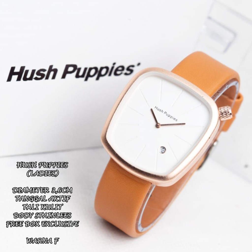 JAM TANGAN WANITA HUSH PUPPIES TALI KULIT BODY OVAL TANGGAL AKTIF