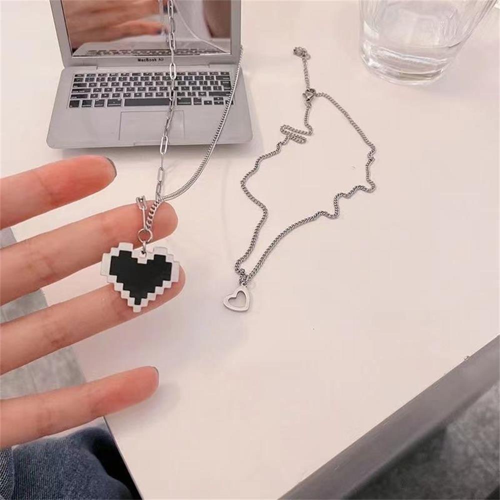 Lily Black Mosaic Love Necklace Trendy Perhiasan Hadiah Wanita Pria Kalung Rantai Double Layer