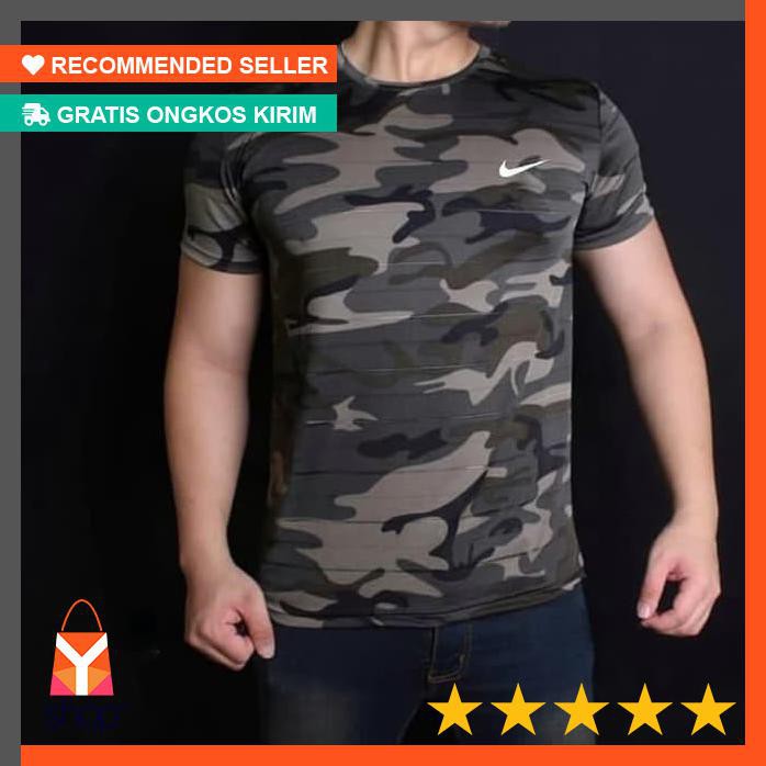 PROMO CUCI GUDANG  Baju Kaos Pria Army Loreng Hijau Training Sport Gym Fitness Nike