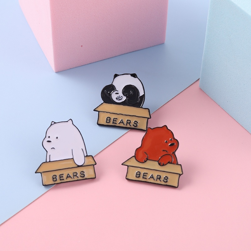 Bros Pin Enamel Bentuk Kartun Panda 3 Gaya Untuk Pakaian Wanita