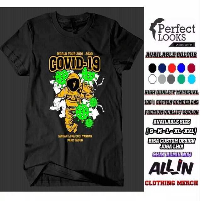 KAOS DISTRO WORLD TOUR 2019-2020 COVID-19 JANGAN LUPA CUCI TANGAN PAKAI SABUN FULL COLOUR