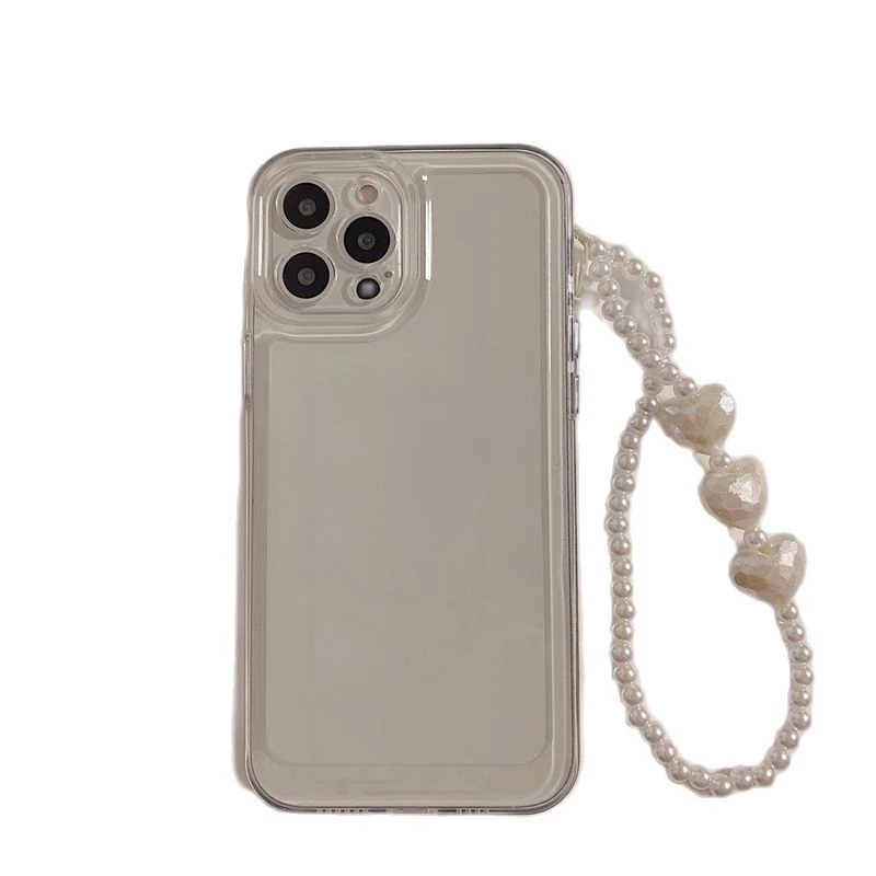 Hard Case Akrilik Transparan Motif Hati Aksen Rantai Mutiara Untuk iPhone 14 Pro Max 13 12 11 Pro XS Max X XR 7 8 Plus SE 3