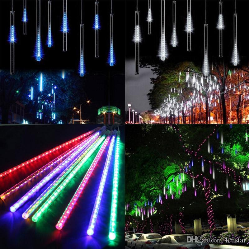 Lampu LED Natal Tumbler Hujan meteor light hias gantung warna warni RGB 2 Sisi Waterproof