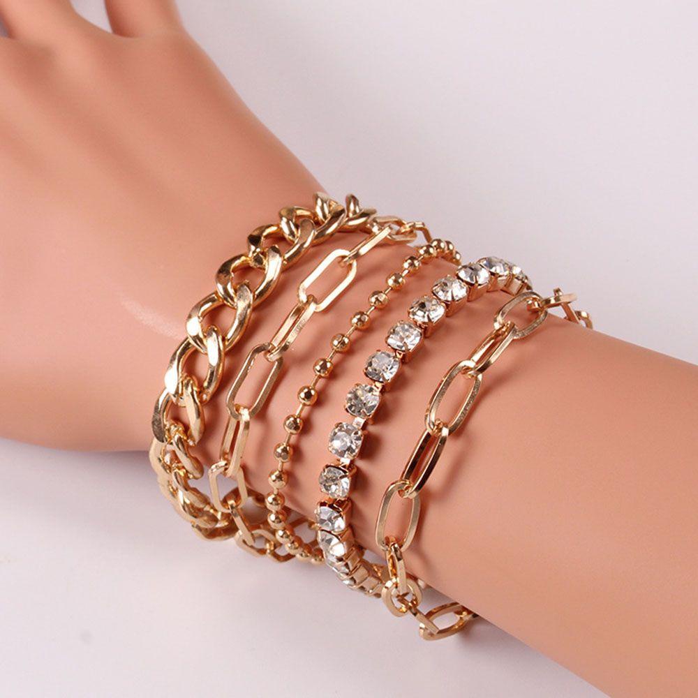 R-bunga Multilayer Gelang Vintage Pesona Bling Berlian Imitasi Aksesoris Perhiasan Gelang Kaki