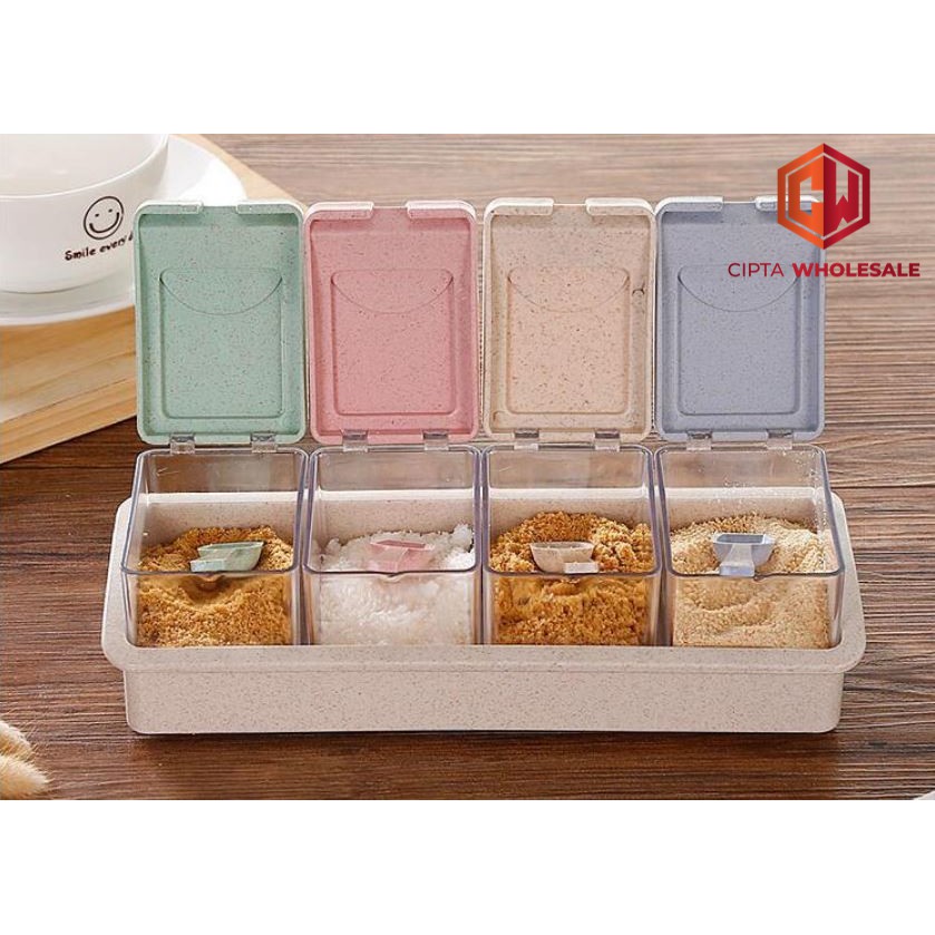 Tempat bumbu set wadah bumbu dapur 4 in 1 Seasoning Salt Jar Garam