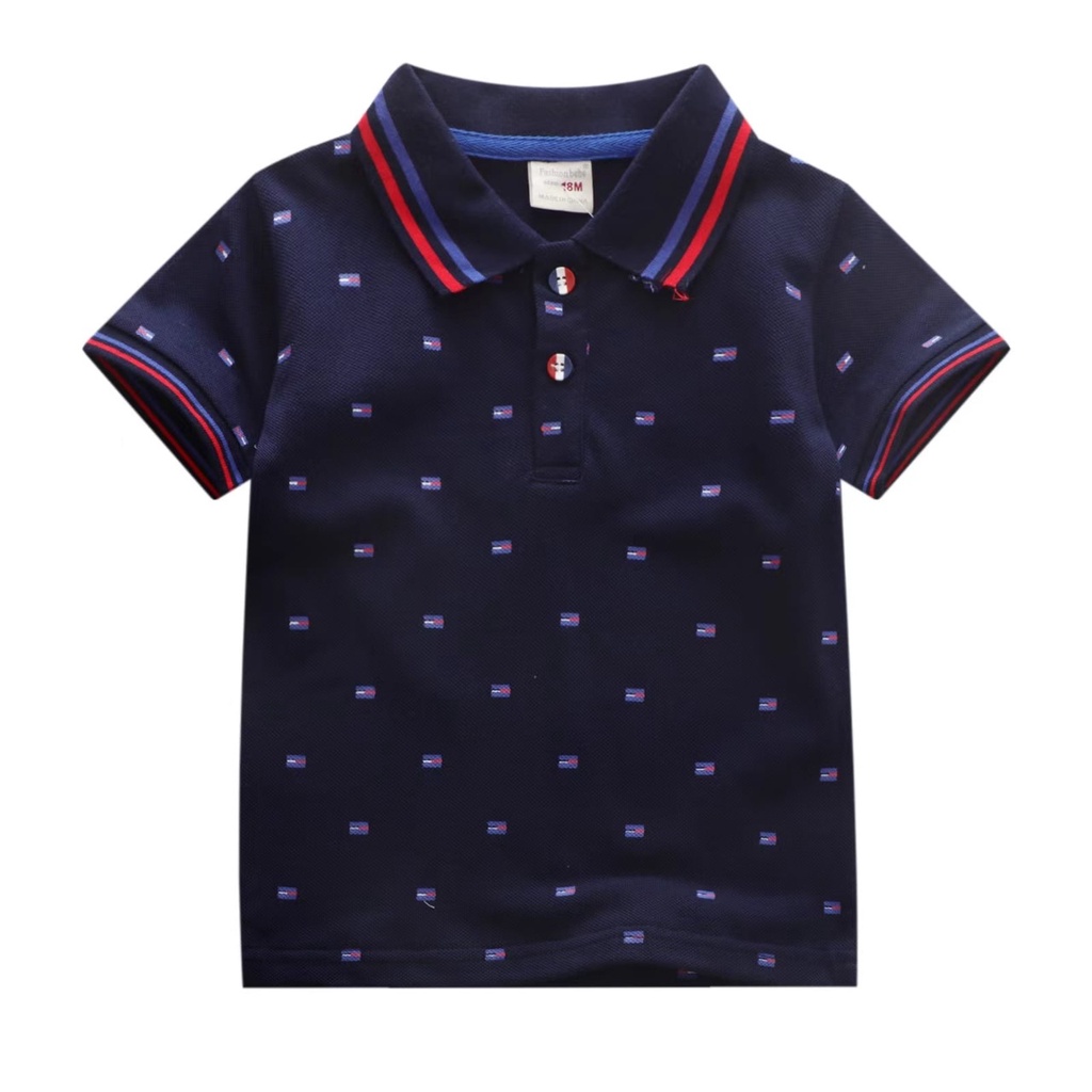 atasan kaos kerah import anak laki biru tua terbaru