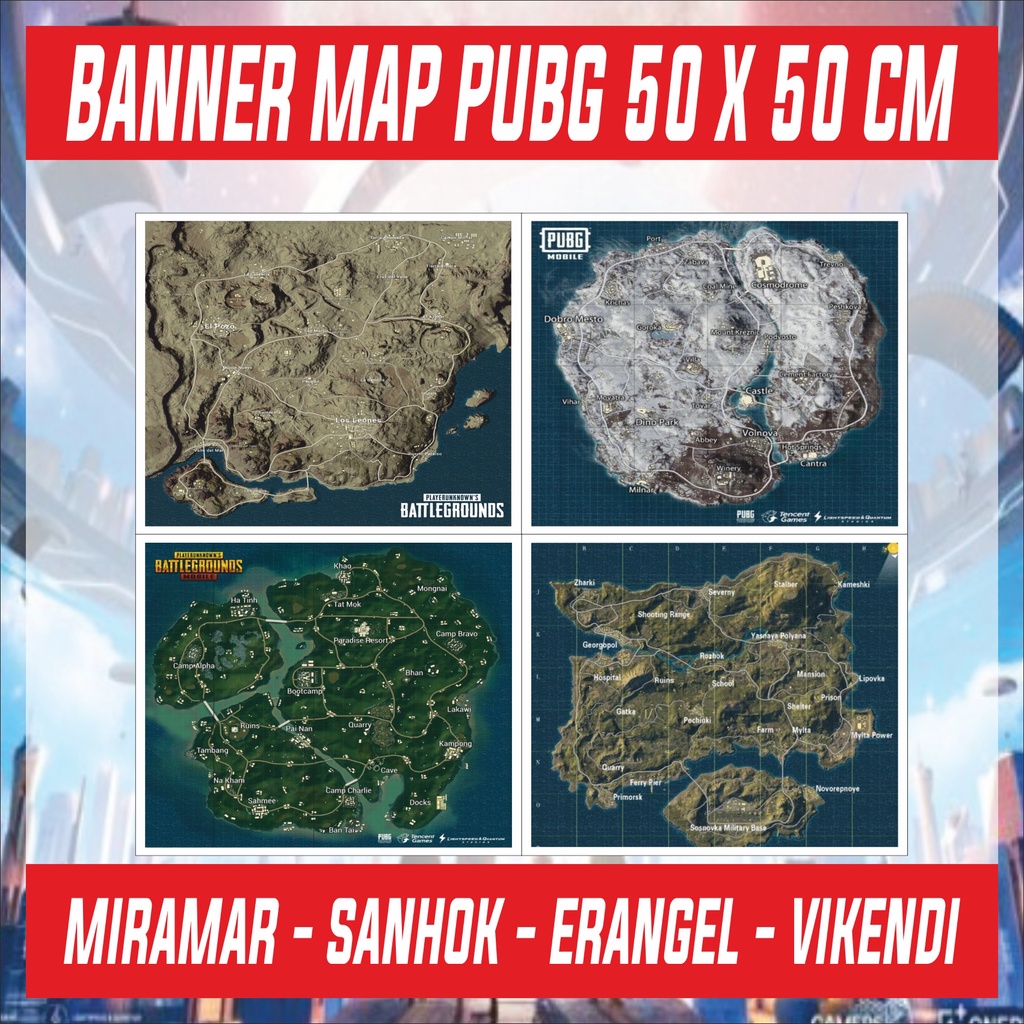 MAP PUBG MOBILE 50x50 cm PETA MIRAMAR SANHOK ERANGEL VIKENDI