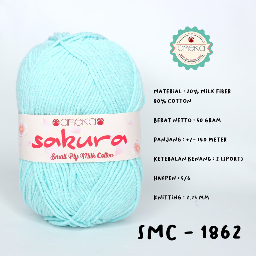 Benang Rajut Katun Susu 4 Ply / Sakura SMALL PLY Milk Cotton Yarn - 1862 (Biru)