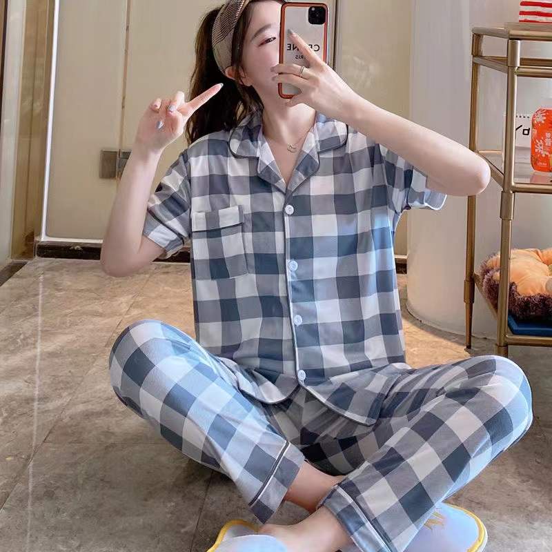 Baju Tidur Wanita Dewasa Piyama Set Kekinian Model Kemeja CP Kotak Series Import