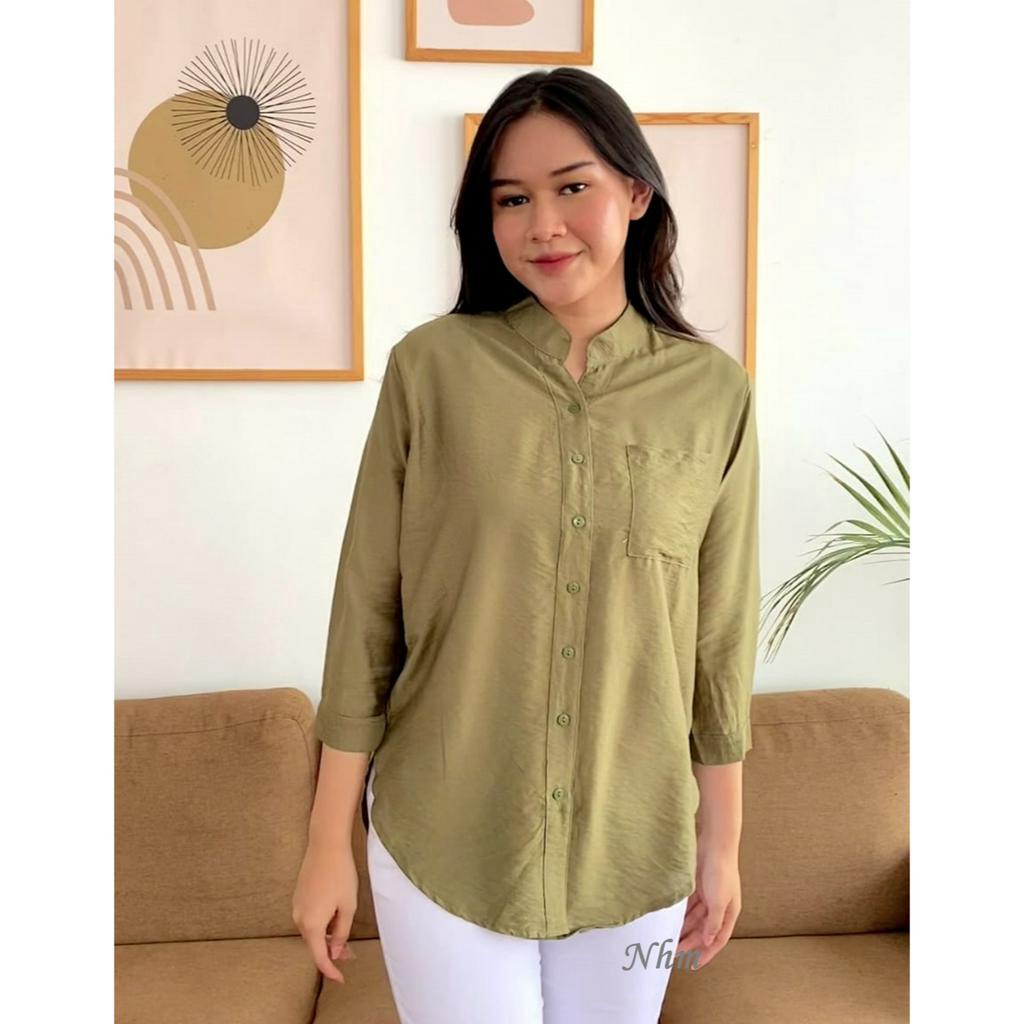 Kemeja Wanita Kerah Shanghai Lengan Panjang Polin Polos Banyak Warna