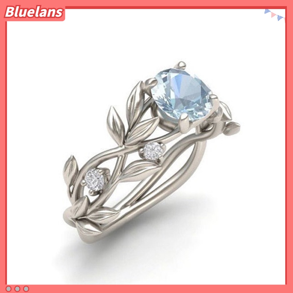 Bluelans Cincin Desain Daun Rambat Hollow Aksen Berlian Imitasi Untuk Wanita