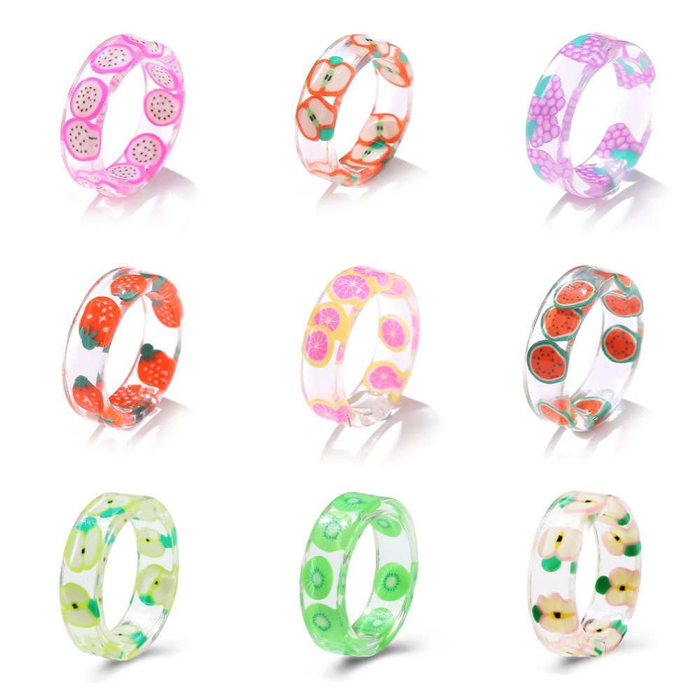 Cincin Resin Transparan Bentuk Buah Warna-Warni Gaya Korea Untuk Wanita