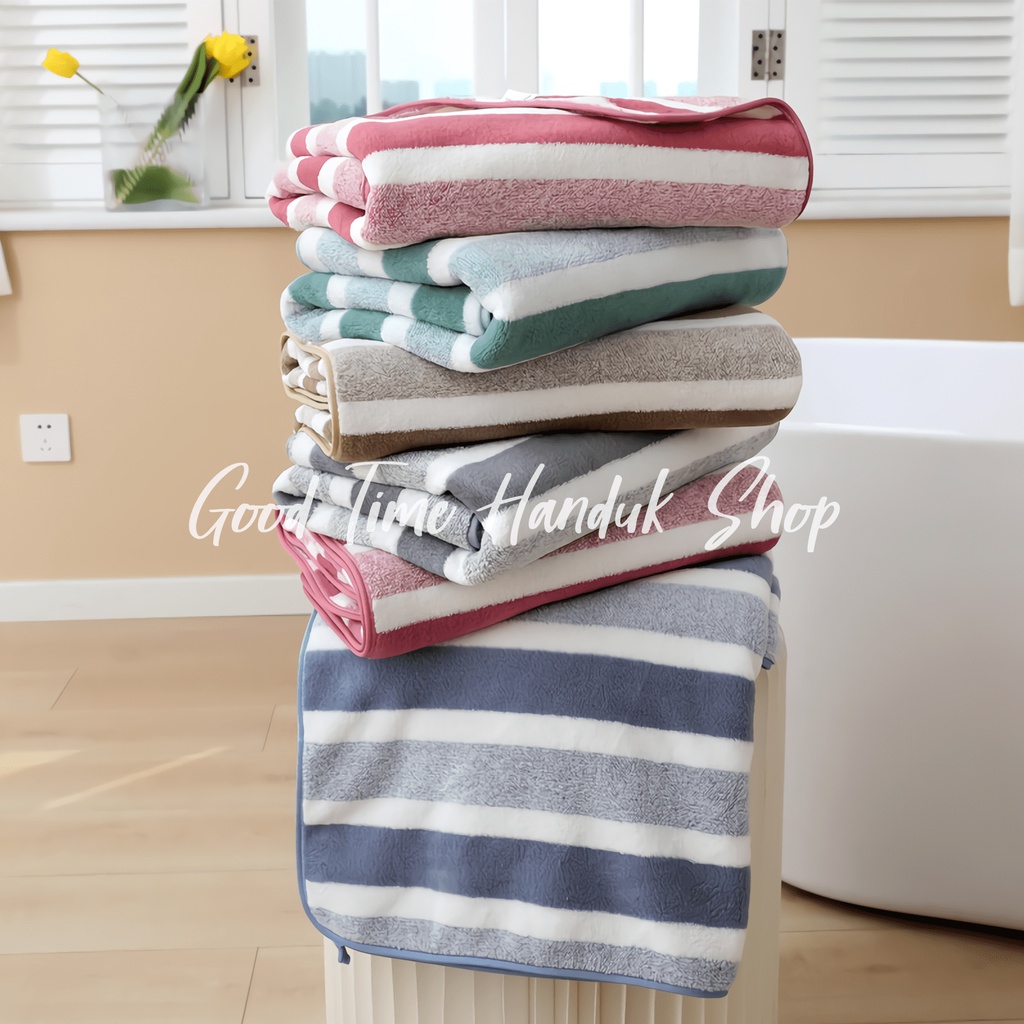 Handuk Anak (Uk. 50x100cm) / Handuk Dewasa (Uk. 70x140cm) Motif Salur Besar Kecil Microfiber Handuk Mandi Lembut Towel Serap Air