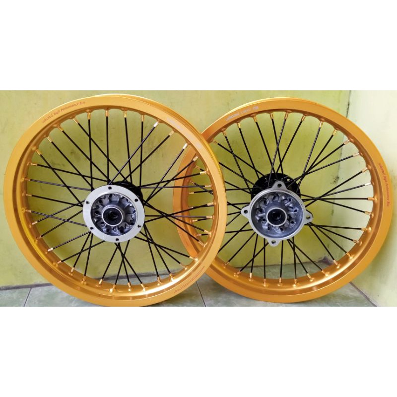 velg set atau roda set klx semi cacing warna gold tanpa ban