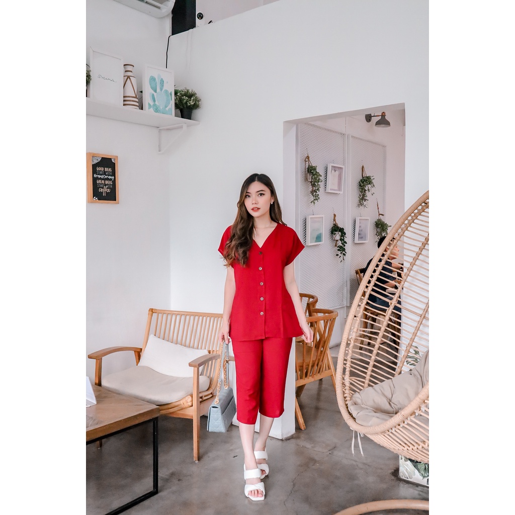 COTTONBELLS CASUAL JUMPSUIT WANITA ALICIA BUTTON SET PANTS (JJ - JS 1722)-1