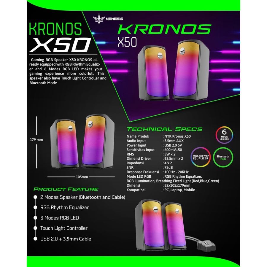 NYK Nemesis X50 Kronos Speaker Bluetooth &amp; Cable RGB