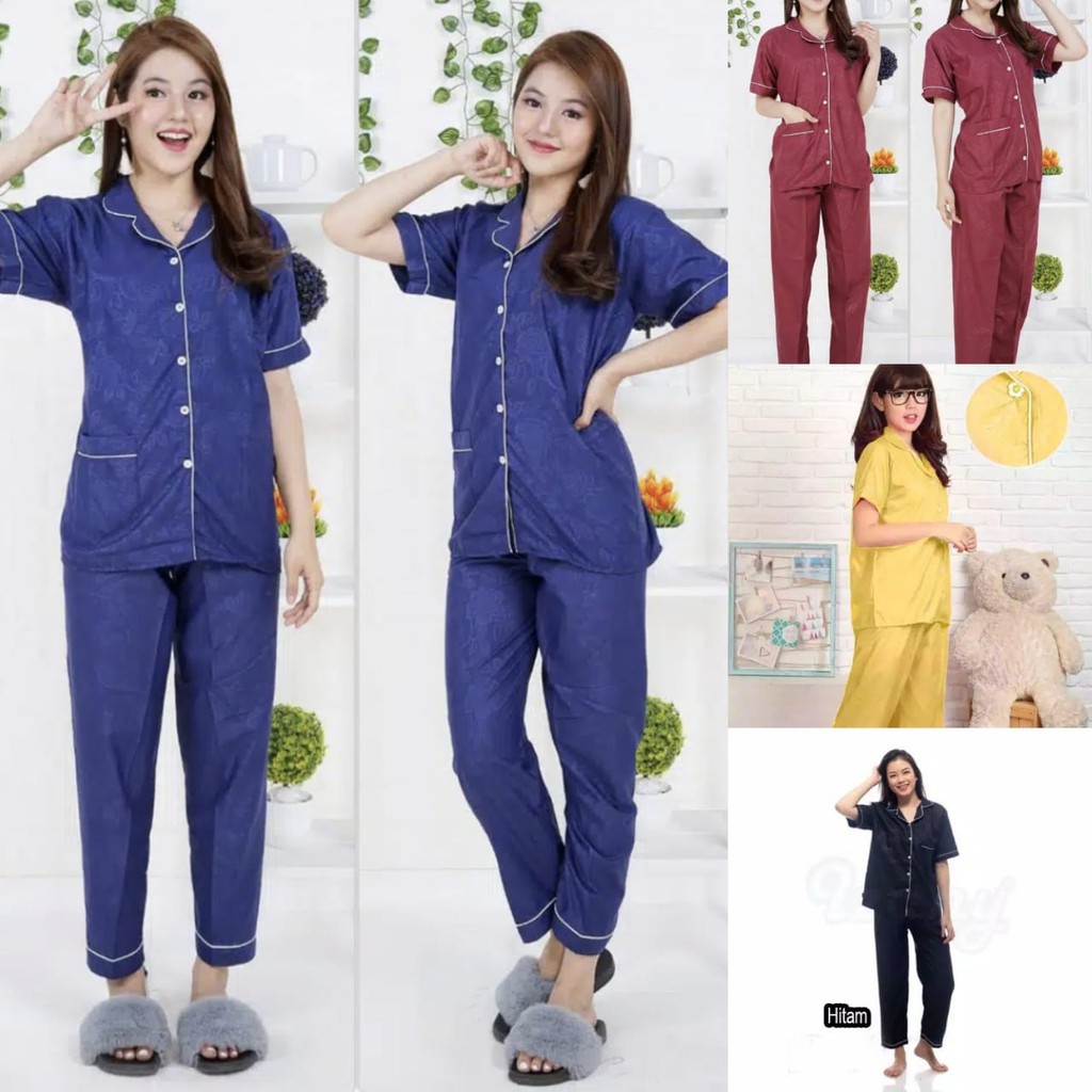 BJ - Piyama CP Satin Embos Jumbo - Size XXL LD 112 cm - Setelan Baju Tidur Wanita Lengan Pendek Celana Panjang