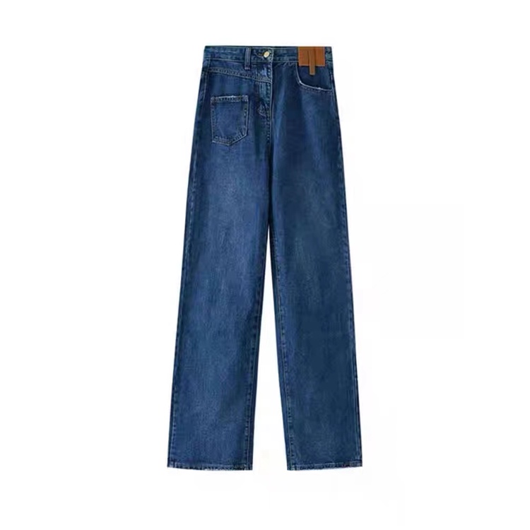 Biru Laut korean style import new high waist straight kekinian celana jeans panjang wanita