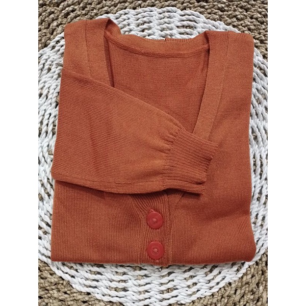 Long Cardy Kancing 3//Cardigan Saku//Cardigan Rajut Oversize-CORAL