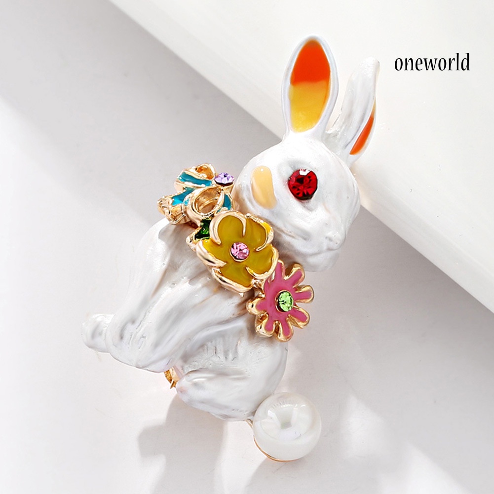 OW@ Women Rabbit Rhinestone Enamel Brooch Pin Badge Banquet Party Suit Lapel Decor