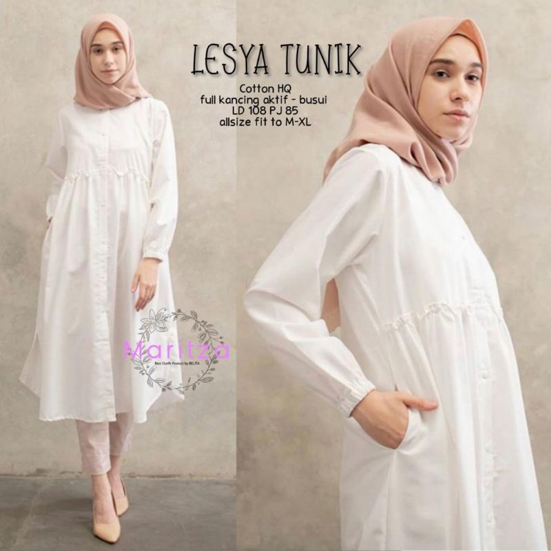LESYA LONG TUNIK PUTIH BUSUI FRIENDLY FIT TO XL BY MARITZA