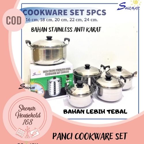 SHENAR , PANCI SUSUN STAINLESS SERBAGUNA PANCI DENGAN TUTUP ANTI KARAT ALAT MASAK SET SERBAGUNA - BISA COD