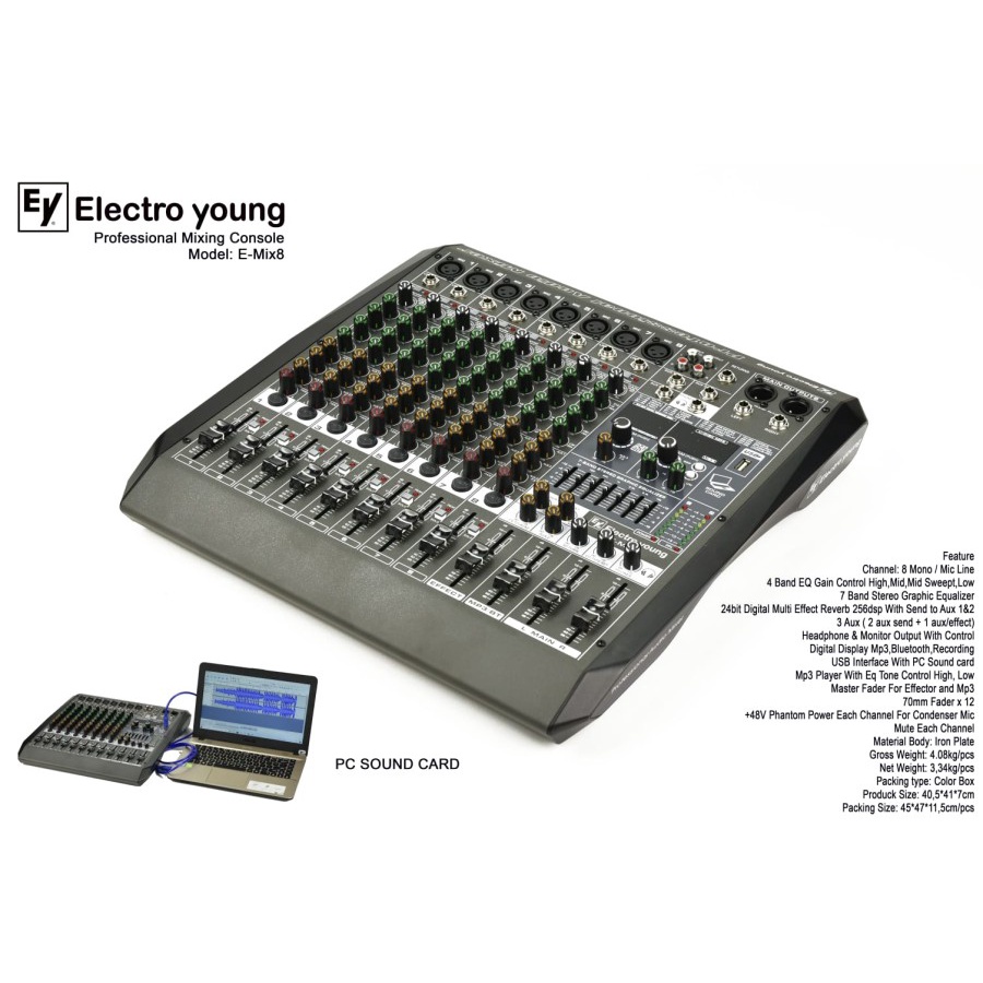 MIXER ELECTRO YOUNG E-MIX8 / EMIX 8 / EMIX8 8CH ORIGINAL BLUETOOTH-USB