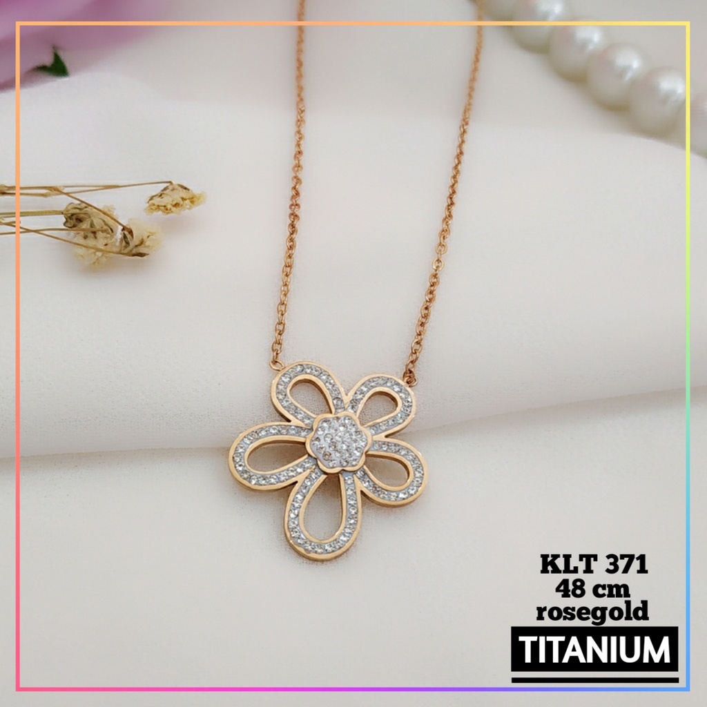 Kalung titanium/stainless steel rantai korea warna rosegold bunga cantik perhiasan anti karat KLT 371