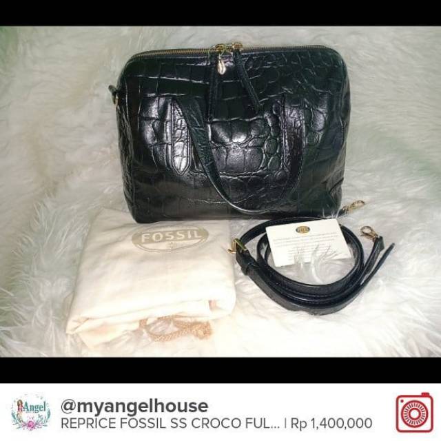 Fossil satchel croco black authentic