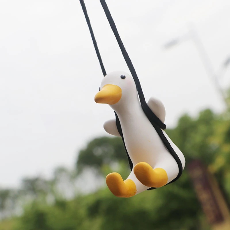 Hand-made Cute Plaster Swing Duck Car Pendant with Hanging Rope / Auto Rearview Mirror Ornaments