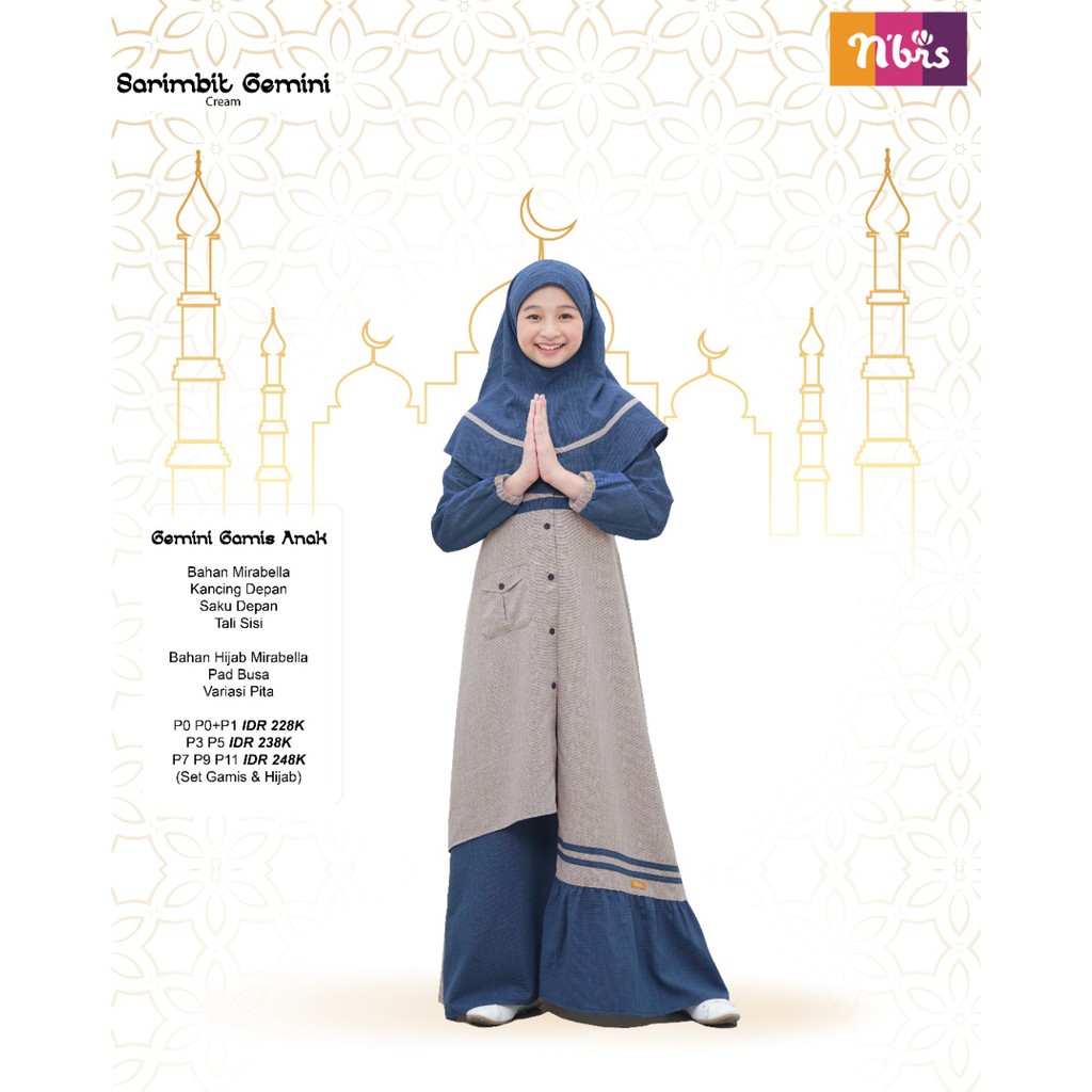 NIBRAS SARIMBIT GEMINI CREAM BAHAN MIRABELLA BAJU SERAGAM LEBARAN KELUARGA MUSLIMAH