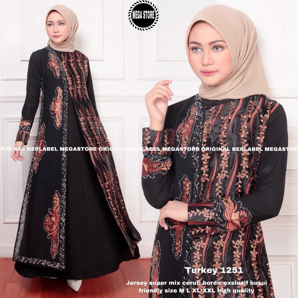 Abaya Turkey 1251 hitam bordir//turki saudi// Abaya ORI/Abaya Hitam