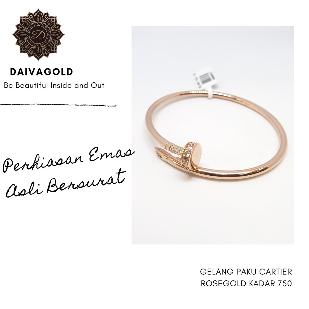 Gelang Emas Asli Paku Cartier Rosegold Kadar 750