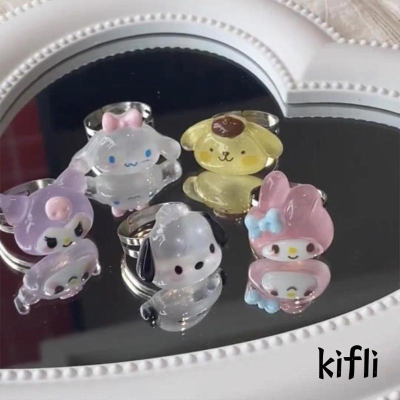 Cincin Model Terbuka Desain Anjing Cinnamoroll Kulomi Bahan Resin Untuk Pasangan