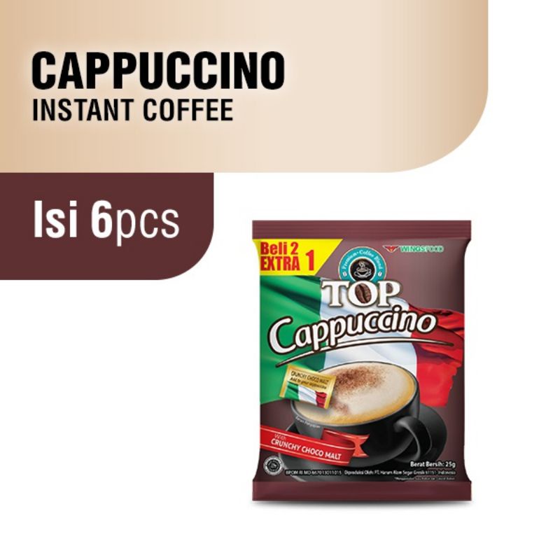 

TOP Kopi Cappucino PACK (6+3 25GR) Top Capuccino Instan Coffe Top Kopi instan Cappucino 6+3 25gr