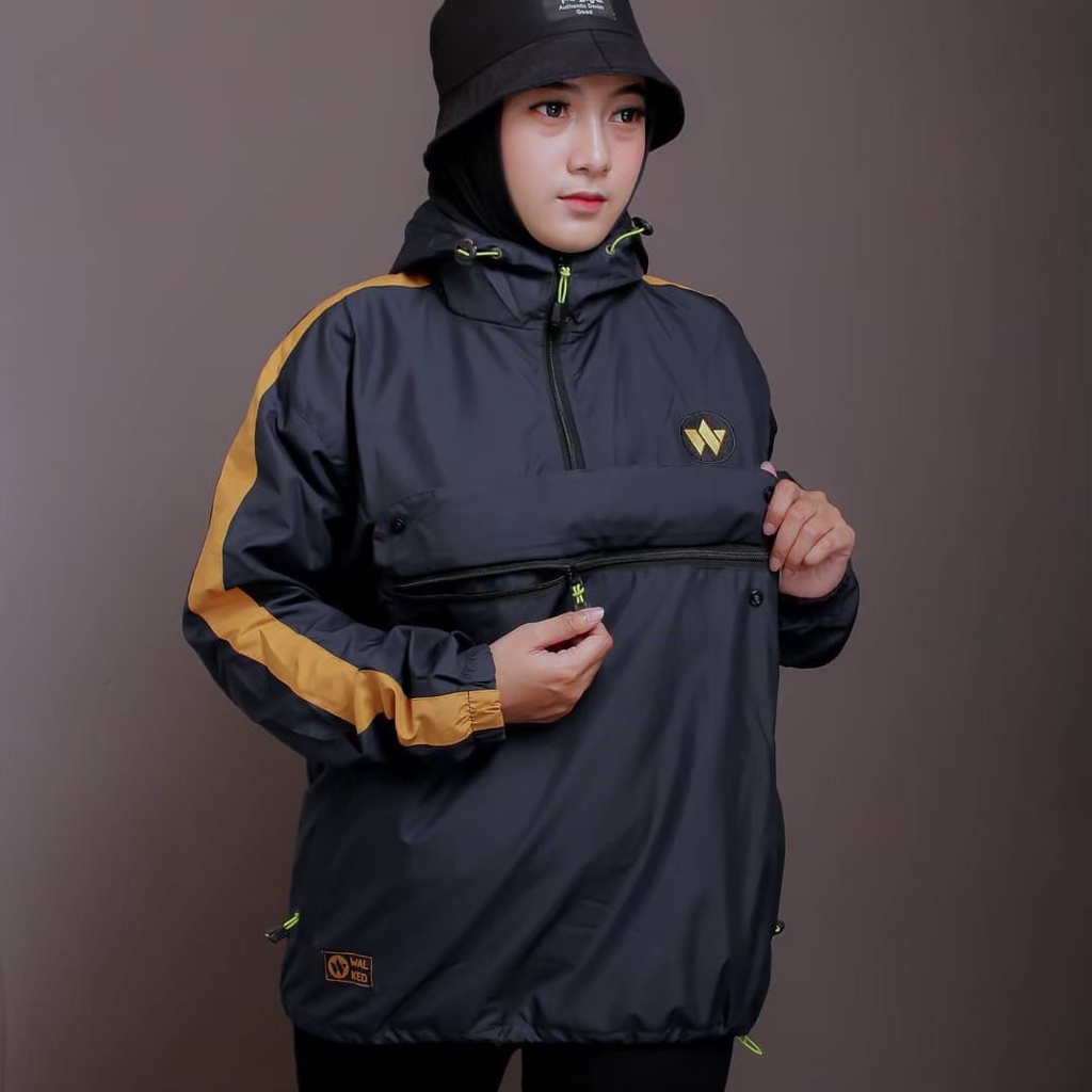 Jaket Cougle Walked Jaket Parasut Jaket Unisex Jaket Distro Hitam List Kuning