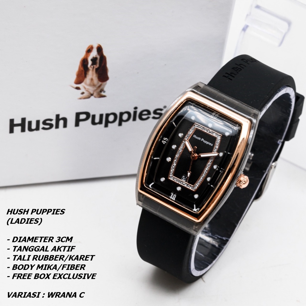 JAM TANGAN WANITA HUSH PUPPIES TALI RUBBER BODY OVAL TANGGAL AKTIF